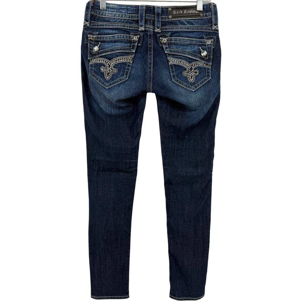 VTG y2k Women's Low Rise Rock Revival Johanna Dark Wash Denim Skinny Jeans Sz 27 - Picture 7 of 9